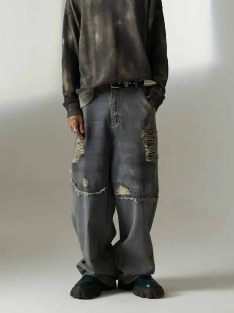 Men's Distressed Oversized Wide Leg Jeans