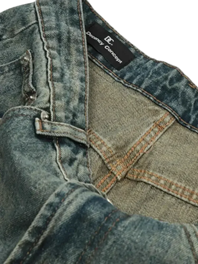 Washed distressed straight leg jeans with visible stitching from Men’s Distressed Straight Leg Jeans collection