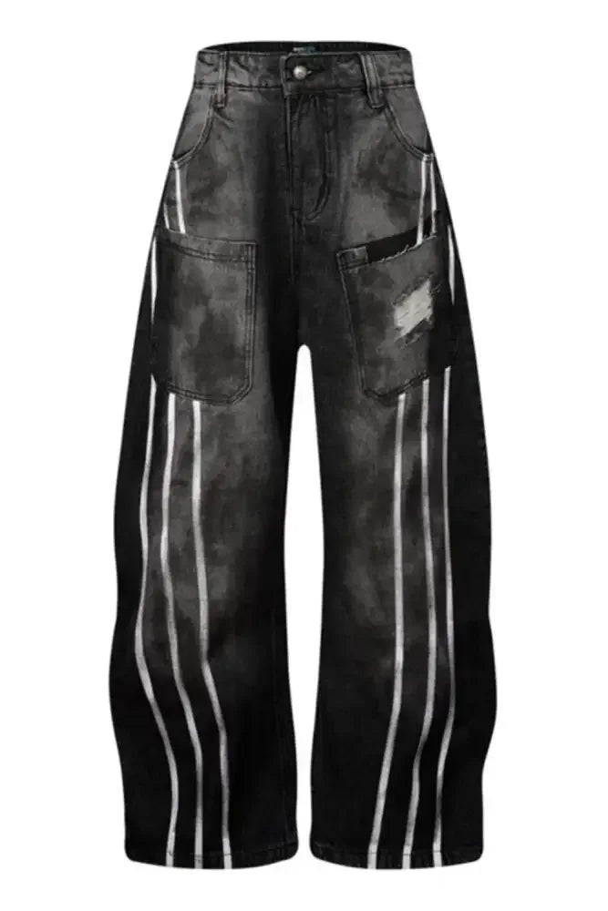 Men's Distressed Striped Wide Leg Jeans