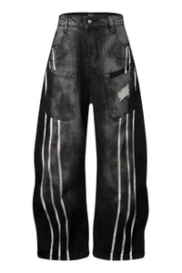 Men's Distressed Striped Wide Leg Jeans