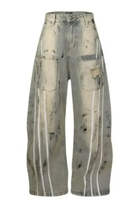 Men's Distressed Striped Wide Leg Jeans