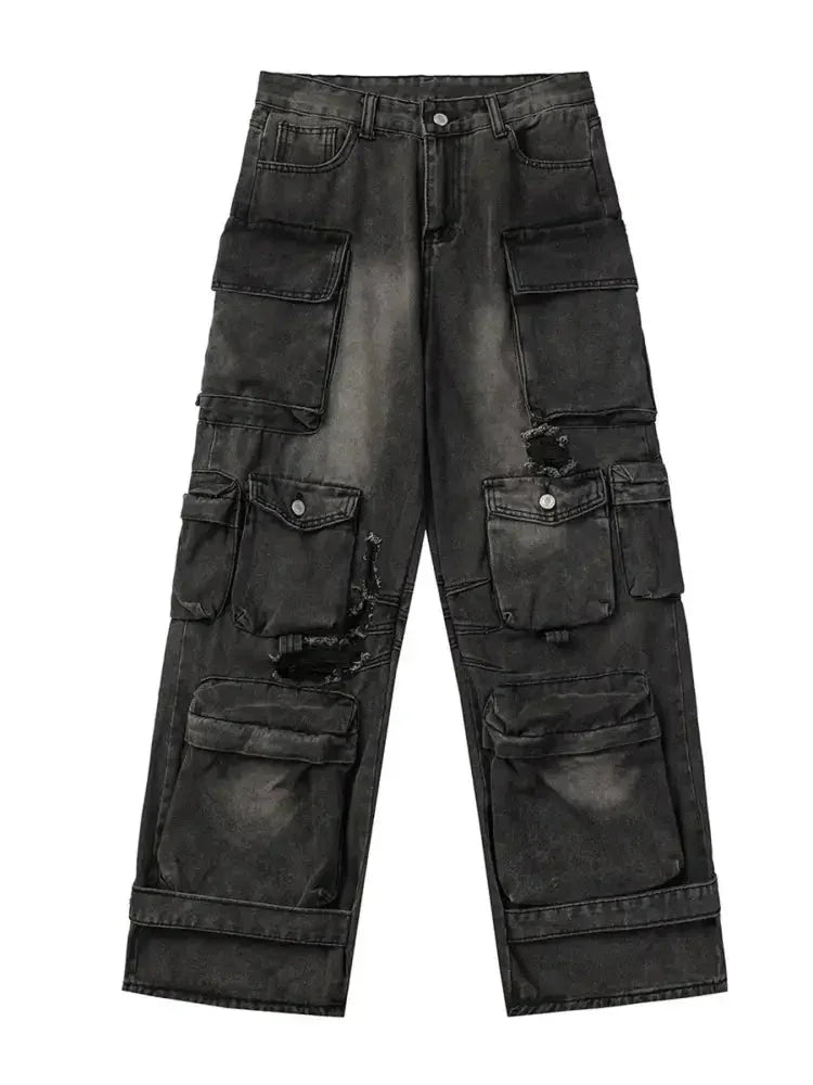 Men's Distressed Washed Cargo Jeans with Multi - Pockets - Update AvenueTrendsi100400934446125100400934446125Men's Distressed Washed Cargo Jeans with Multi - PocketsBlack