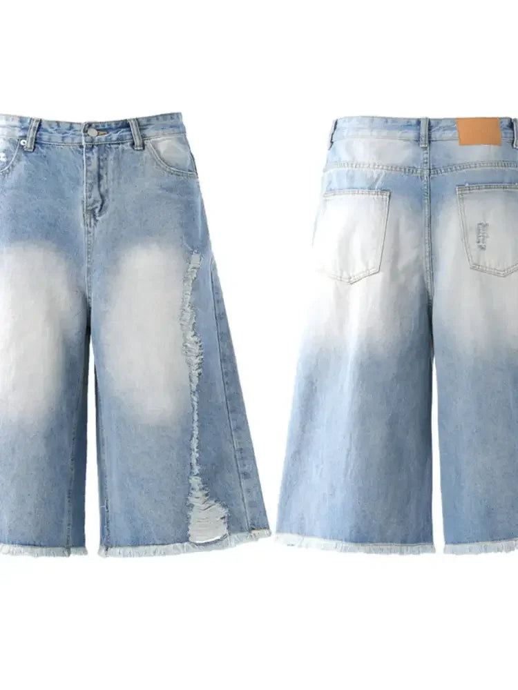 Men's Distressed Wide Leg Capris Jeans