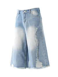 Men's Distressed Wide Leg Capris Jeans