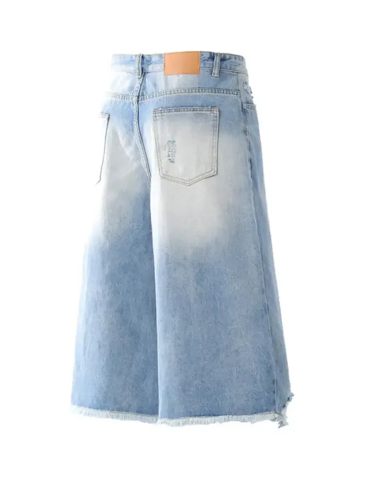 Men's Distressed Wide Leg Capris Jeans