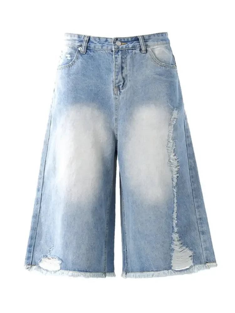 Men's Distressed Wide Leg Capris Jeans