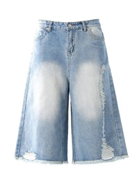 Men's Distressed Wide Leg Capris Jeans