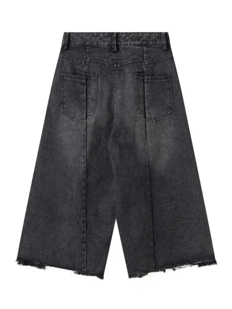 Men's Distressed Wide Leg Denim Shorts