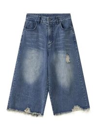 Men's Distressed Wide Leg Denim Shorts