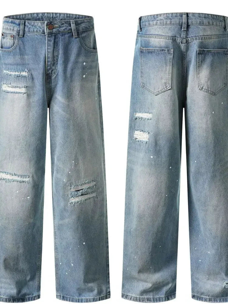 Men's Distressed Wide Leg Jeans