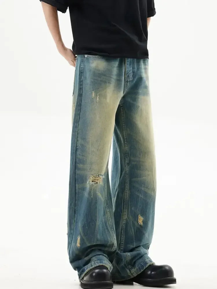Men's Distressed Wide Leg Jeans