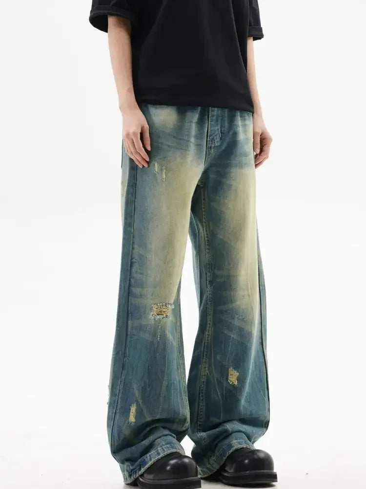 Men's Distressed Wide Leg Jeans