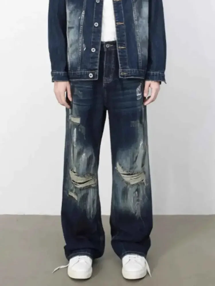 Men's Distressed Wide Leg Jeans