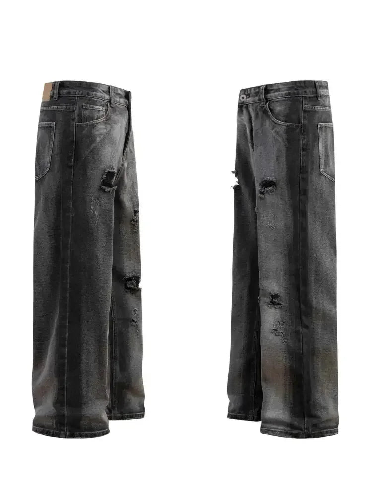Men's Distressed Wide-Leg Jeans