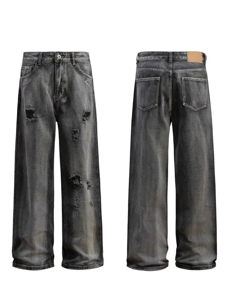Men's Distressed Wide-Leg Jeans