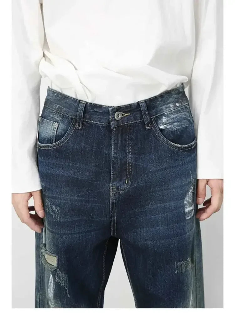 Men's Distressed Wide Leg Jeans