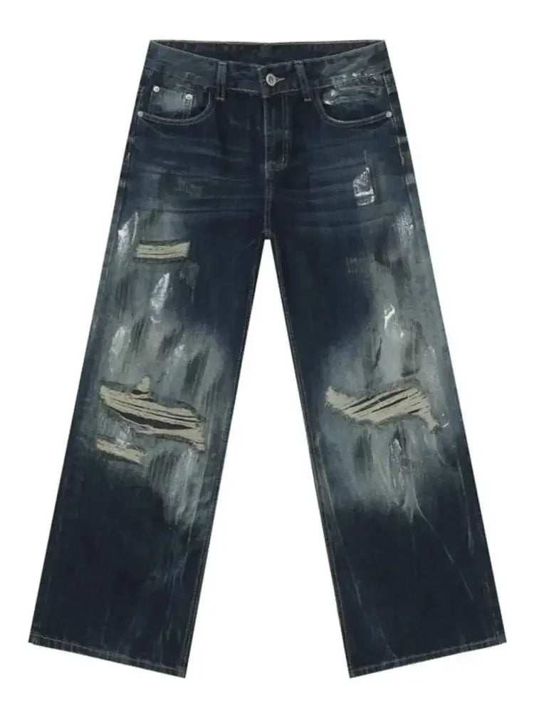 Men's Distressed Wide Leg Jeans