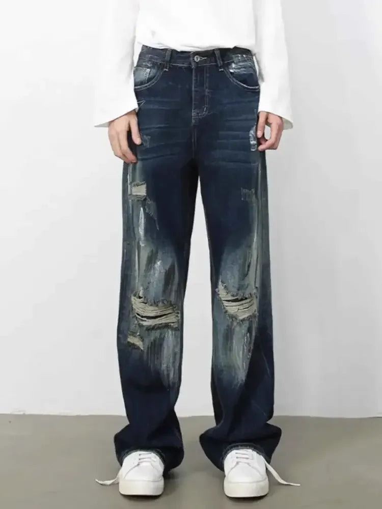 Men's Distressed Wide Leg Jeans