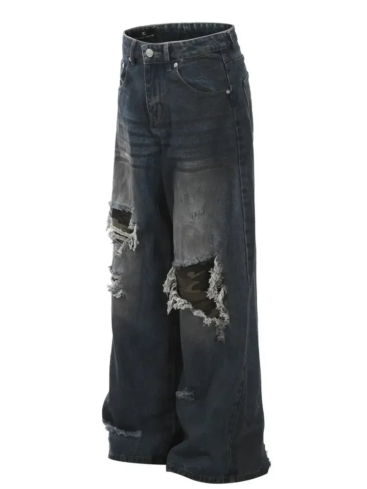 Men's Distressed Wide Leg Jeans