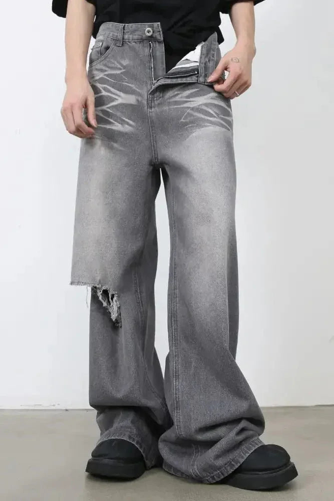 Men's Distressed Wide Leg Jeans - Update AvenueTrendsi100400180992896100400180992896Men's Distressed Wide Leg JeansDark Gray