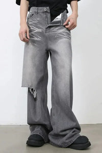 Men's Distressed Wide Leg Jeans - Update AvenueTrendsi100400180992896100400180992896Men's Distressed Wide Leg JeansDark Gray