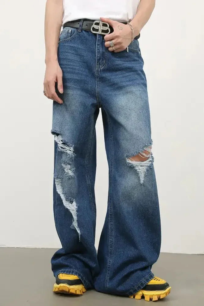 Men's Distressed Wide Leg Jeans - Update AvenueTrendsi100400212124259100400212124259Men's Distressed Wide Leg JeansMedium