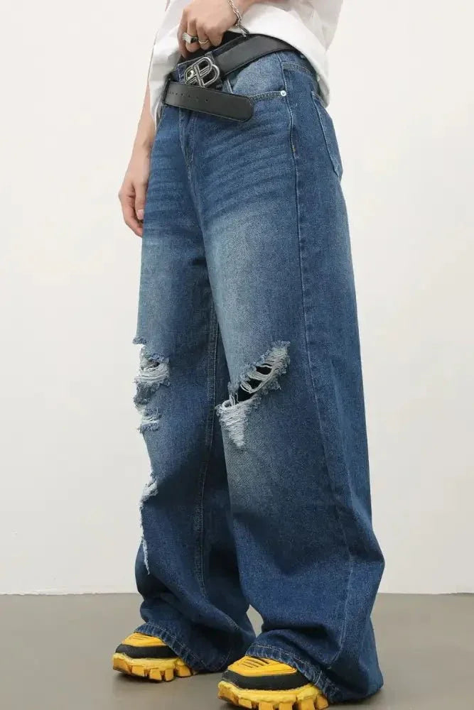 Men's Distressed Wide Leg Jeans - Update AvenueTrendsi100400212124259100400212124259Men's Distressed Wide Leg JeansMedium