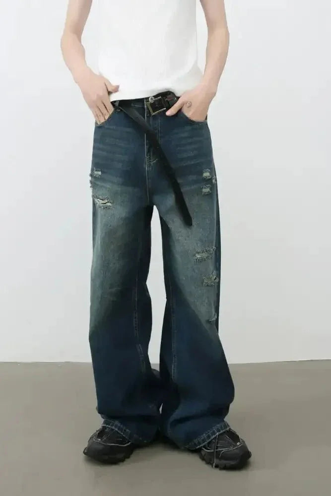 Men's Distressed Wide Leg Jeans - Update AvenueTrendsi100400245456430100400245456430Men's Distressed Wide Leg JeansDark