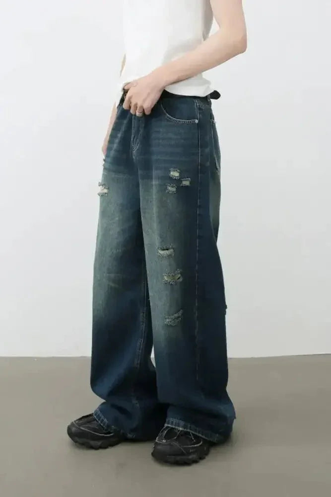 Men's Distressed Wide Leg Jeans - Update AvenueTrendsi100400245456430100400245456430Men's Distressed Wide Leg JeansDark
