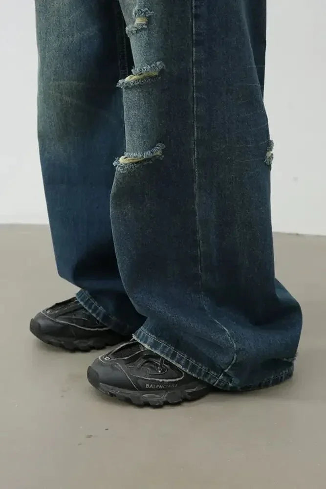 Men's Distressed Wide Leg Jeans - Update AvenueTrendsi100400245456430100400245456430Men's Distressed Wide Leg JeansDark