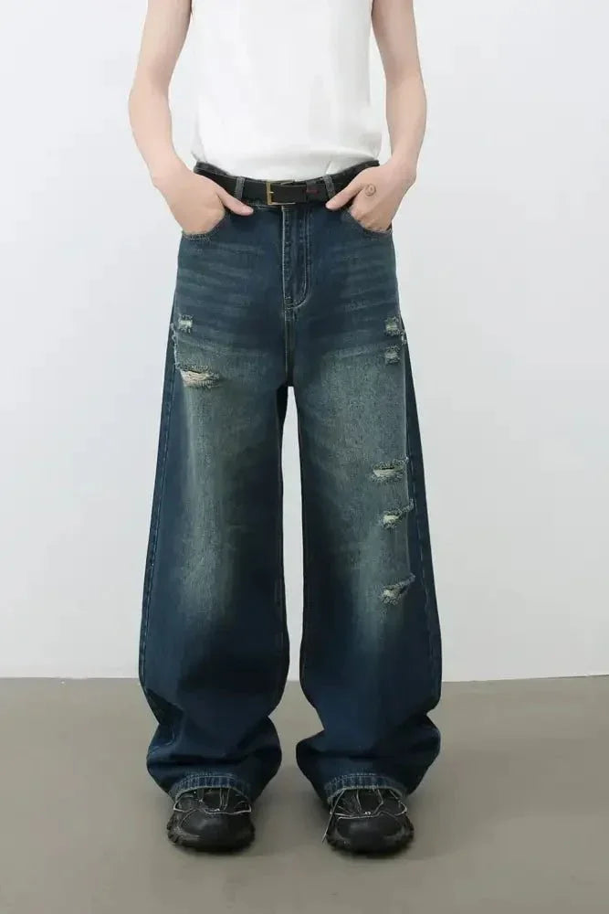 Men's Distressed Wide Leg Jeans - Update AvenueTrendsi100400245456430100400245456430Men's Distressed Wide Leg JeansDark