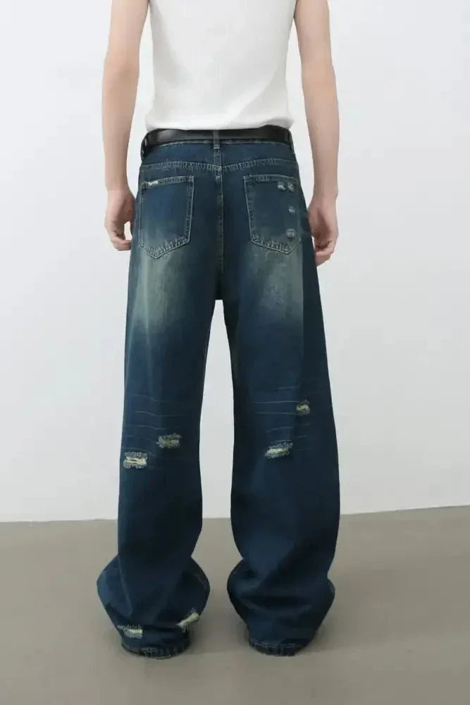 Men's Distressed Wide Leg Jeans - Update AvenueTrendsi100400245456430100400245456430Men's Distressed Wide Leg JeansDark