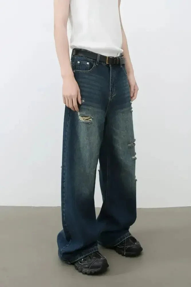 Men's Distressed Wide Leg Jeans - Update AvenueTrendsi100400245456430100400245456430Men's Distressed Wide Leg JeansDark