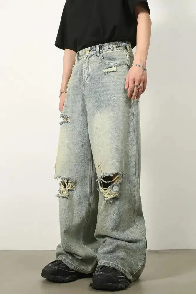Men's Distressed Wide Leg Jeans - Update AvenueTrendsi100400682931635100400682931635Men's Distressed Wide Leg JeansLight