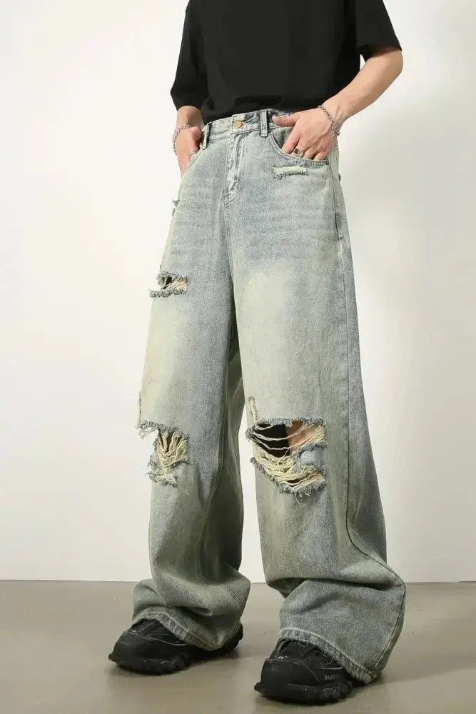 Men's Distressed Wide Leg Jeans - Update AvenueTrendsi100400682931635100400682931635Men's Distressed Wide Leg JeansLight