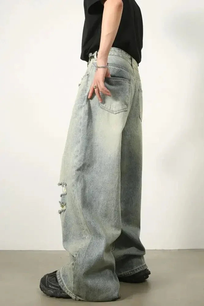 Men's Distressed Wide Leg Jeans - Update AvenueTrendsi100400682931635100400682931635Men's Distressed Wide Leg JeansLight