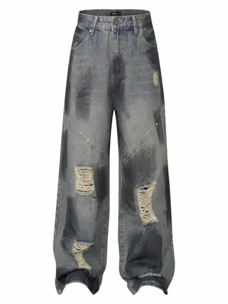 Men's Distressed Wide Leg Vintage Wash Jeans - Update AvenueTrendsi100400726013014100400726013014Men's Distressed Wide Leg Vintage Wash JeansDark Blue