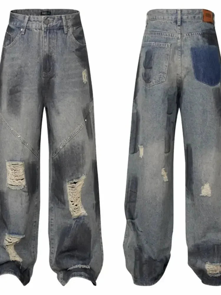 Men's Distressed Wide Leg Vintage Wash Jeans - Update AvenueTrendsi100400726013014100400726013014Men's Distressed Wide Leg Vintage Wash JeansDark Blue