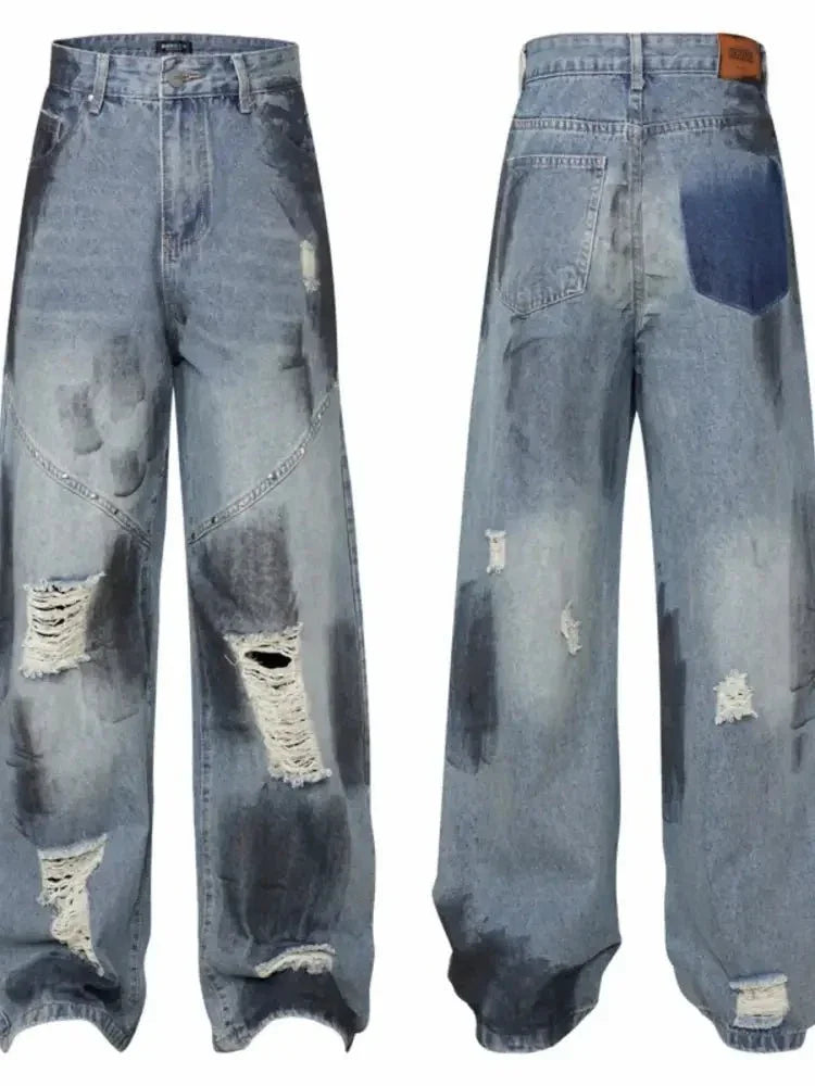 Men's Distressed Wide Leg Vintage Wash Jeans - Update AvenueTrendsi100400726017746100400726017746Men's Distressed Wide Leg Vintage Wash JeansLight Blue