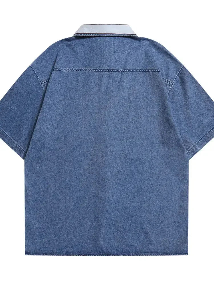 Men's Embroidered Button Up Denim Shirt - Update AvenueTrendsi100400333196566100400333196566Men's Embroidered Button Up Denim ShirtColorful Blue