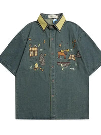 Men's Embroidered Button Up Denim Shirt - Update AvenueTrendsi100400333199579100400333199579Men's Embroidered Button Up Denim ShirtNavy Blue