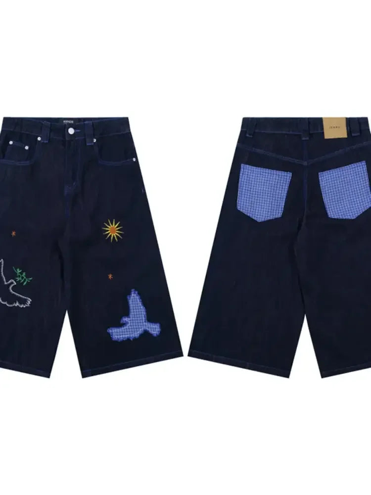 Men's Embroidered Wash Denim Shorts