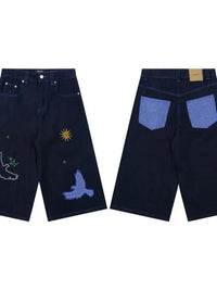 Men's Embroidered Wash Denim Shorts