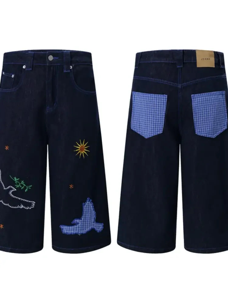 Men's Embroidered Wash Denim Shorts