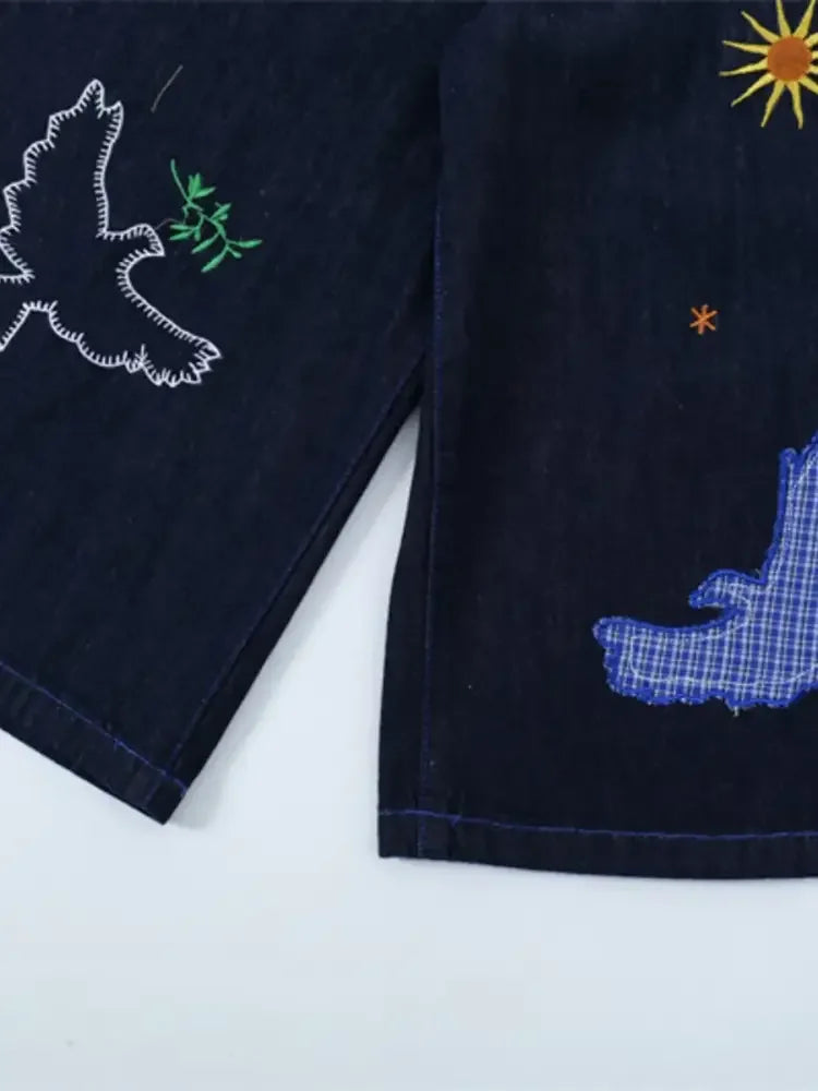 Men's Embroidered Wash Denim Shorts