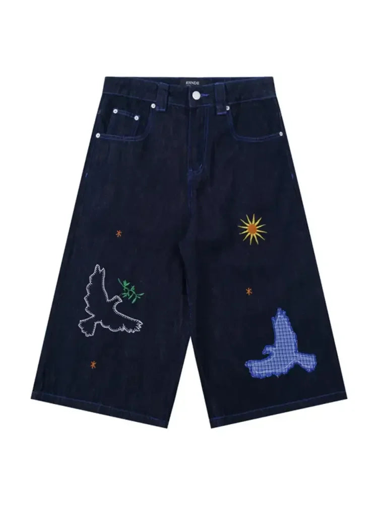 Men's Embroidered Wash Denim Shorts
