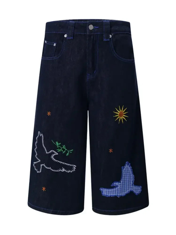 Men's Embroidered Wash Denim Shorts