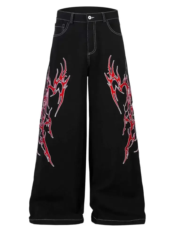 Men's Embroidered Wide Leg Jeans