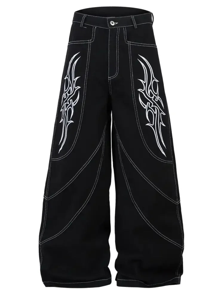 Men's Embroidered Wide Leg Jeans