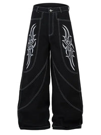 Men's Embroidered Wide Leg Jeans